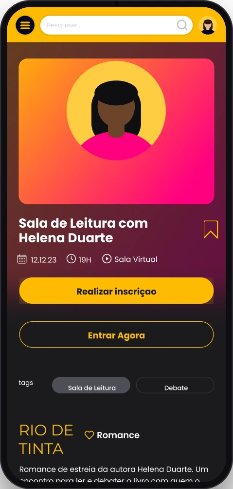Detalhe de um meeting: capa, data, horário e botões de inscrição
